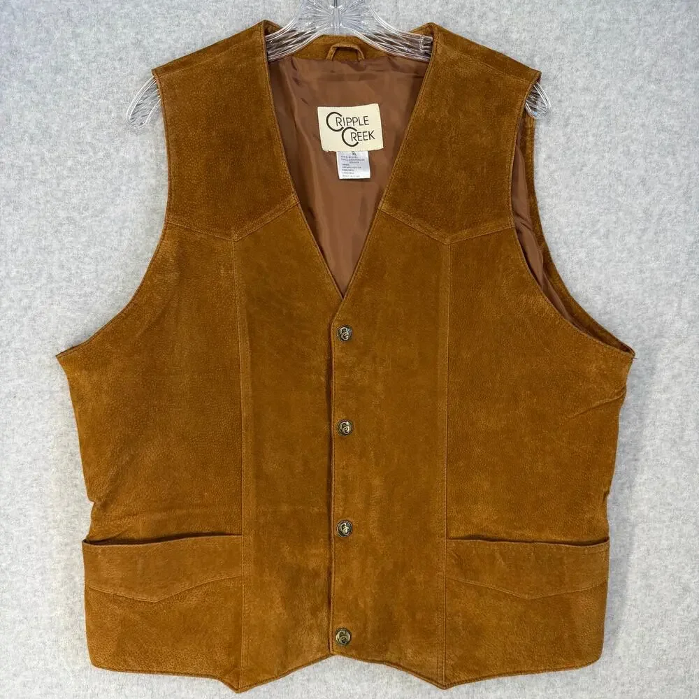 Cripple Creek Mens XL Suede Leather Vest Brown Western Cowboy Style